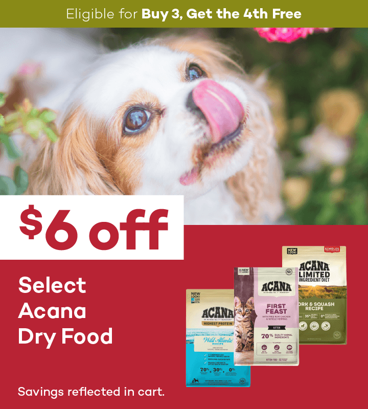 Eligible for Buy 3, Get the 4th Free. $6 off. Select Acana Dry Food. Savings reflected in cart.