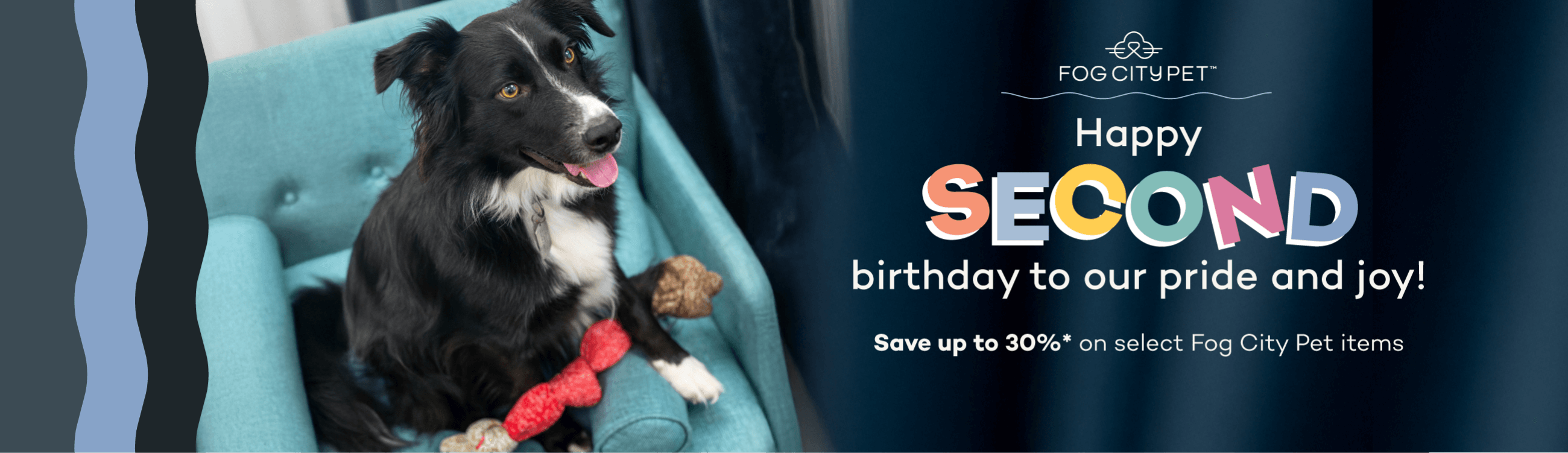 Fog City Pet; Happy Second birthday to our pride and joy! Save up to 30% on select Fog City Pet items. Click to learn more.