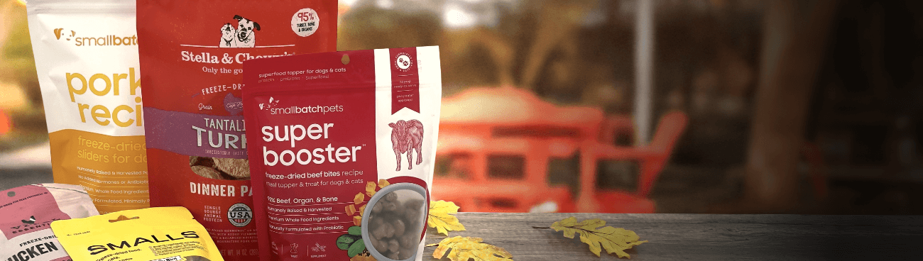A variety of freeze dried products on an outdoor table