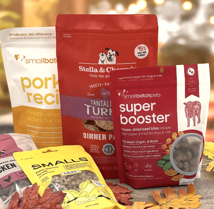 A variety of freeze dried products on an outdoor table