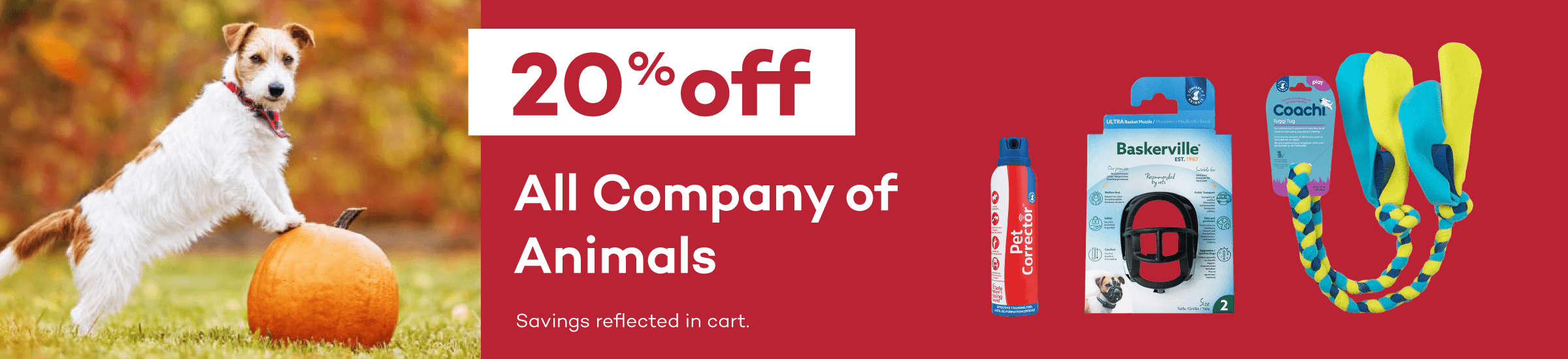 20% Off All Company of Animals. Savings reflected in cart.