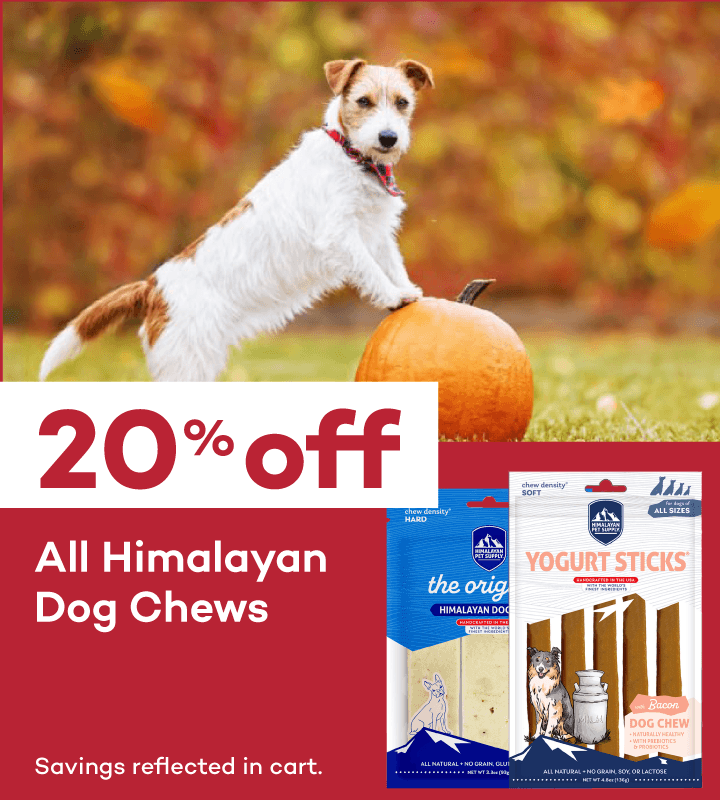 20% Off All Himalayan Dog Chews. Savings reflected in cart.