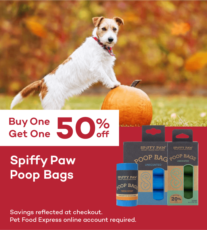 Buy One Get One 50% Off Spiffy Paw Poop Bags. Savings reflected at checkout. Pet Food Express online account required.