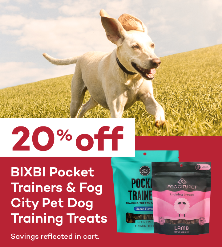 20% Off Fog City Pet & Bixbi Training Dog Treats. Savings reflected in cart.