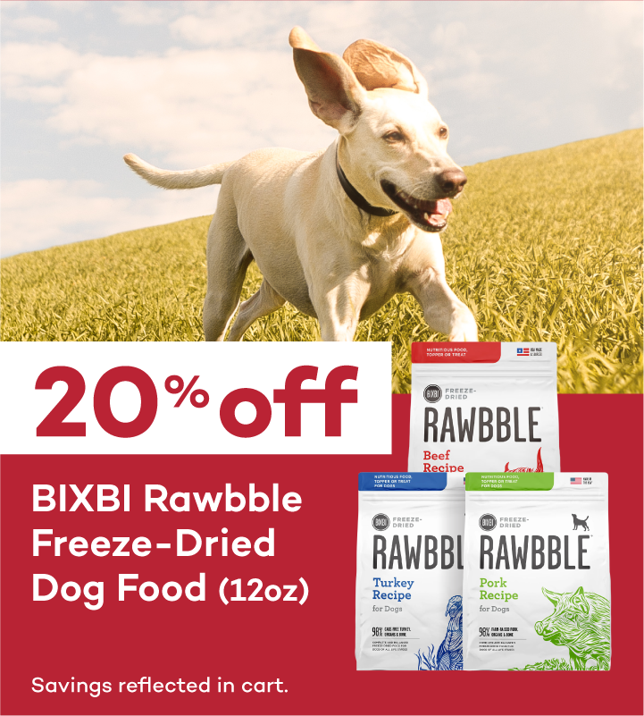 20% Off Select Bixbi Freeze-Dried Dog Food. Savings reflected in cart.