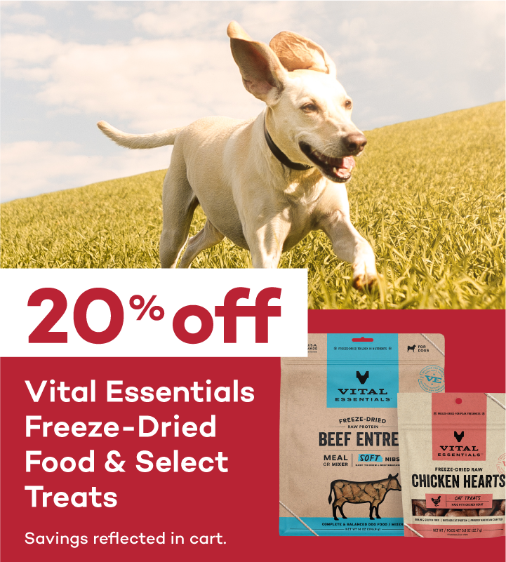 20% Off Select Vital Essentials Food & Treats. Savings reflected at checkout.