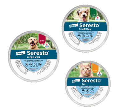 Assortment of Seresto Flea and Tick Collars that are $10 off.