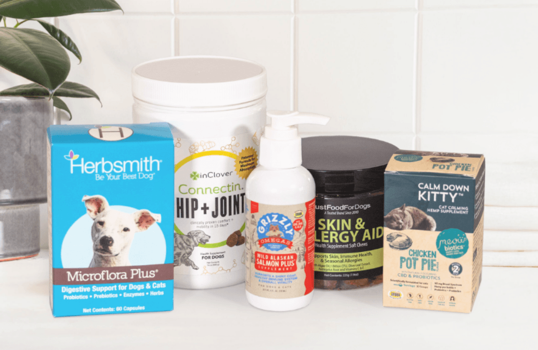 an array of pet supplements