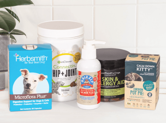 an array of pet supplements