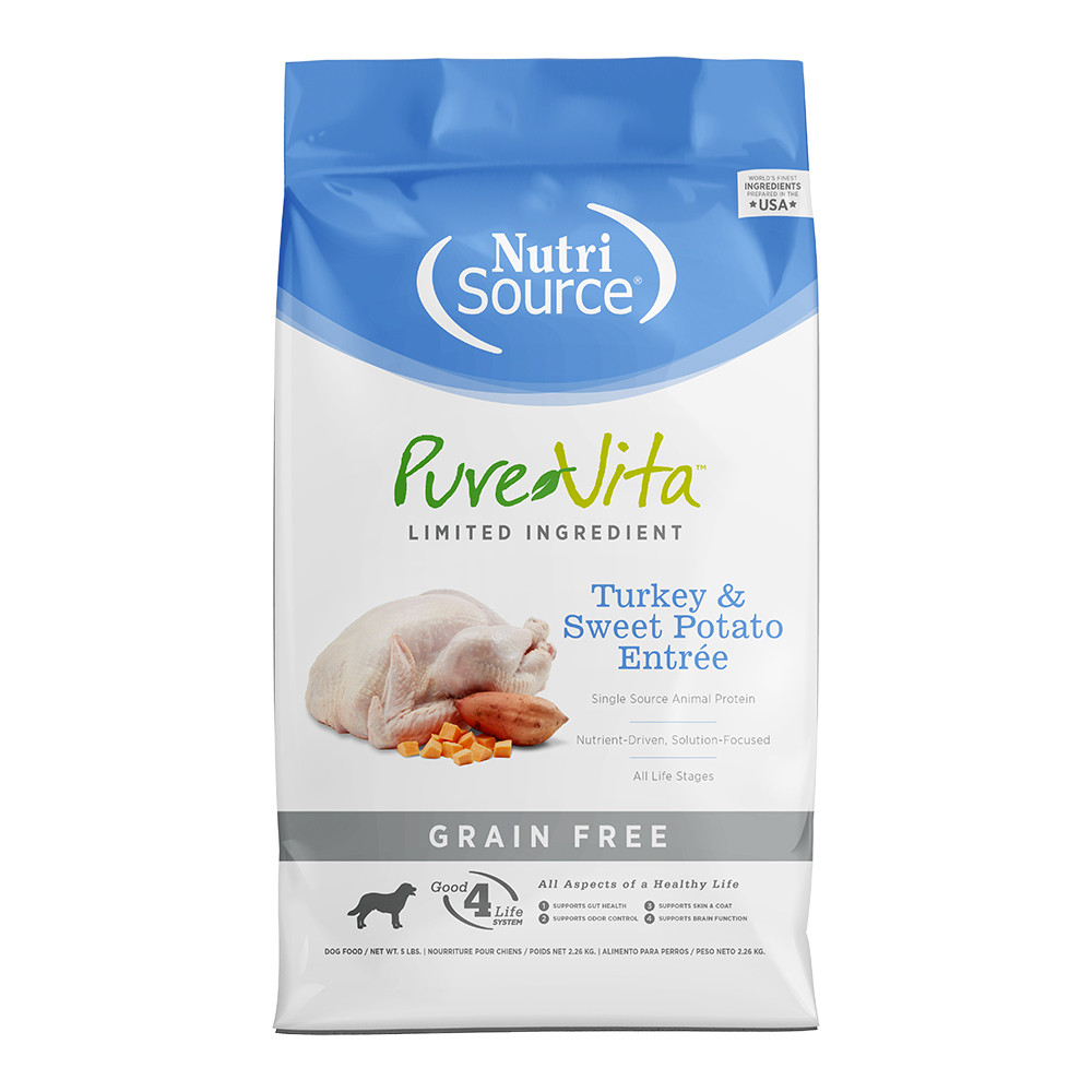 click here to shop PureVita Turkey & Sweet Potato Entree Grain Free Dry Dog Food