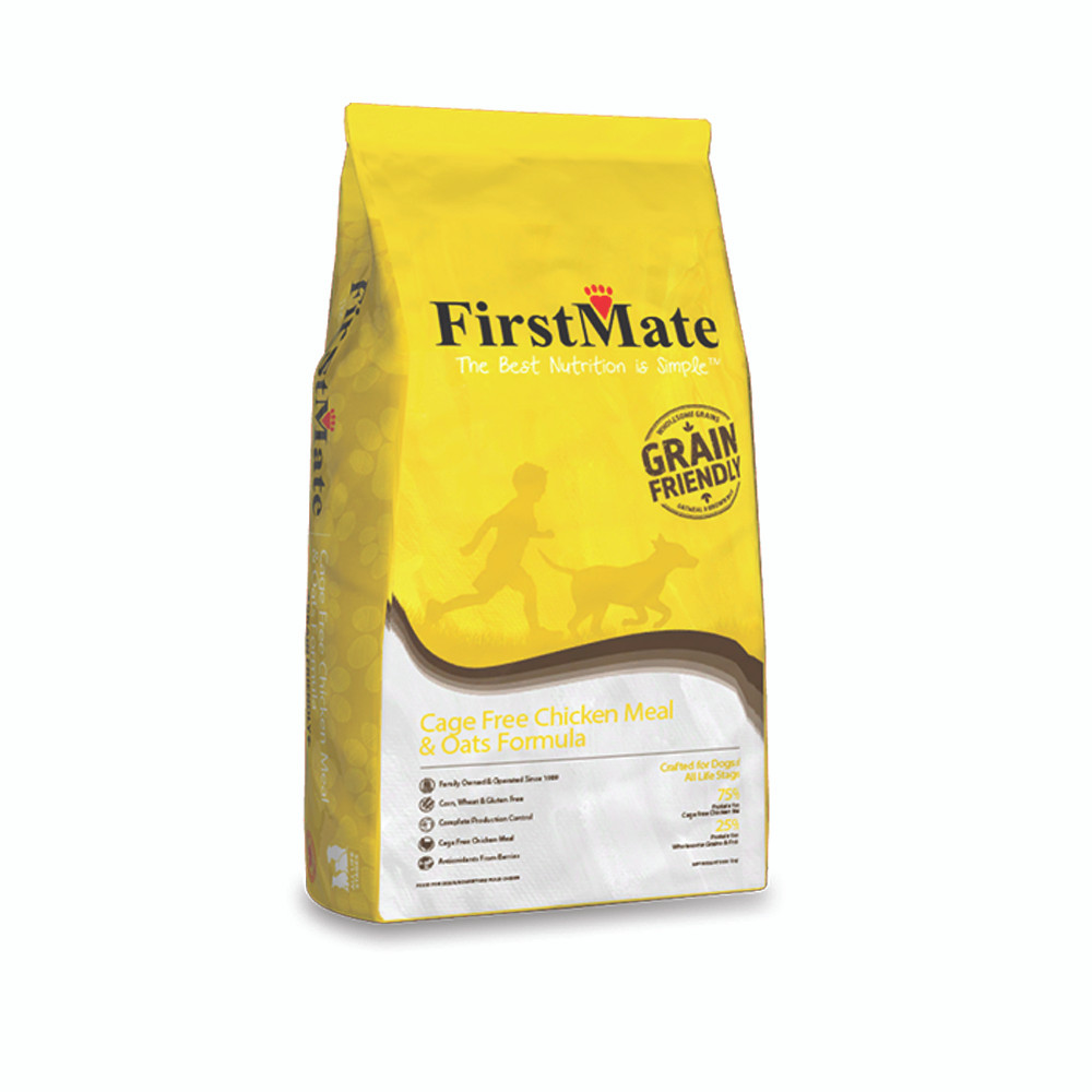 click here to shop FirstMate Cage Free Chicken Meal & Oats Formula Dry Dog Food.