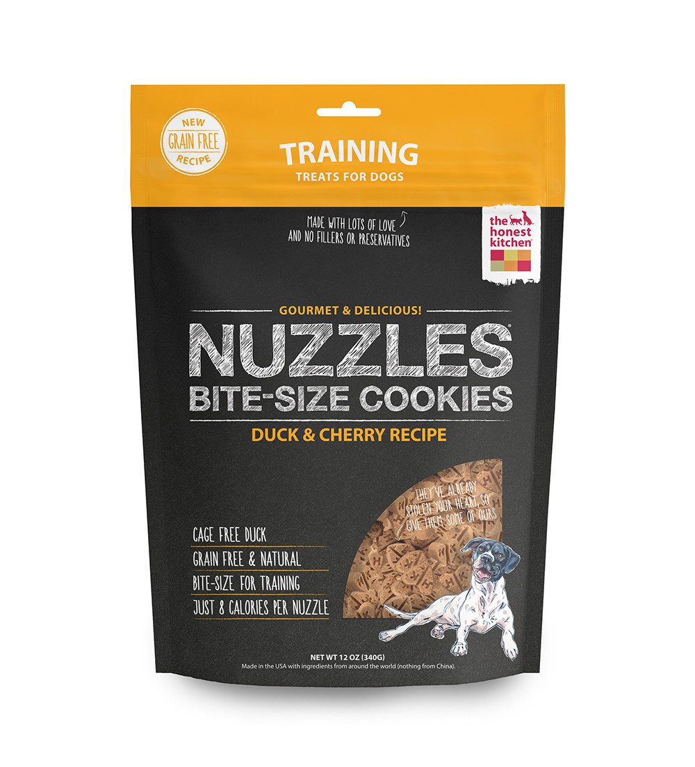 click here to shop The Honest Kitchen Nuzzles Duck Bite-Size Cookies Dog Training Treats.