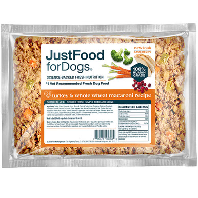 JustFoodForDogs Turkey & Whole Wheat Macaroni Recipe Frozen Cooked