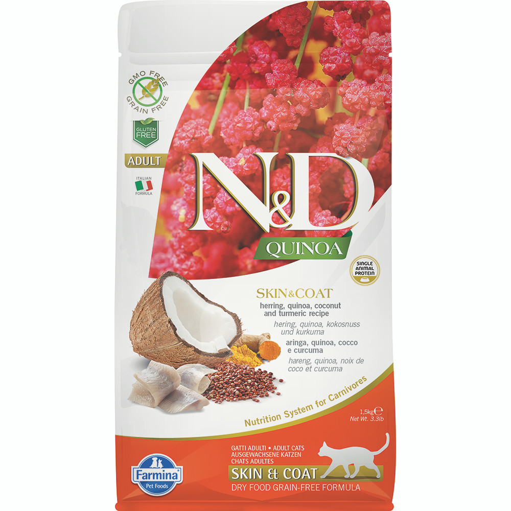 Farmina N D Quinoa Skin Coat Herring Quinoa Coconut Turmeric Adult Dry Cat Food Pet Food Express