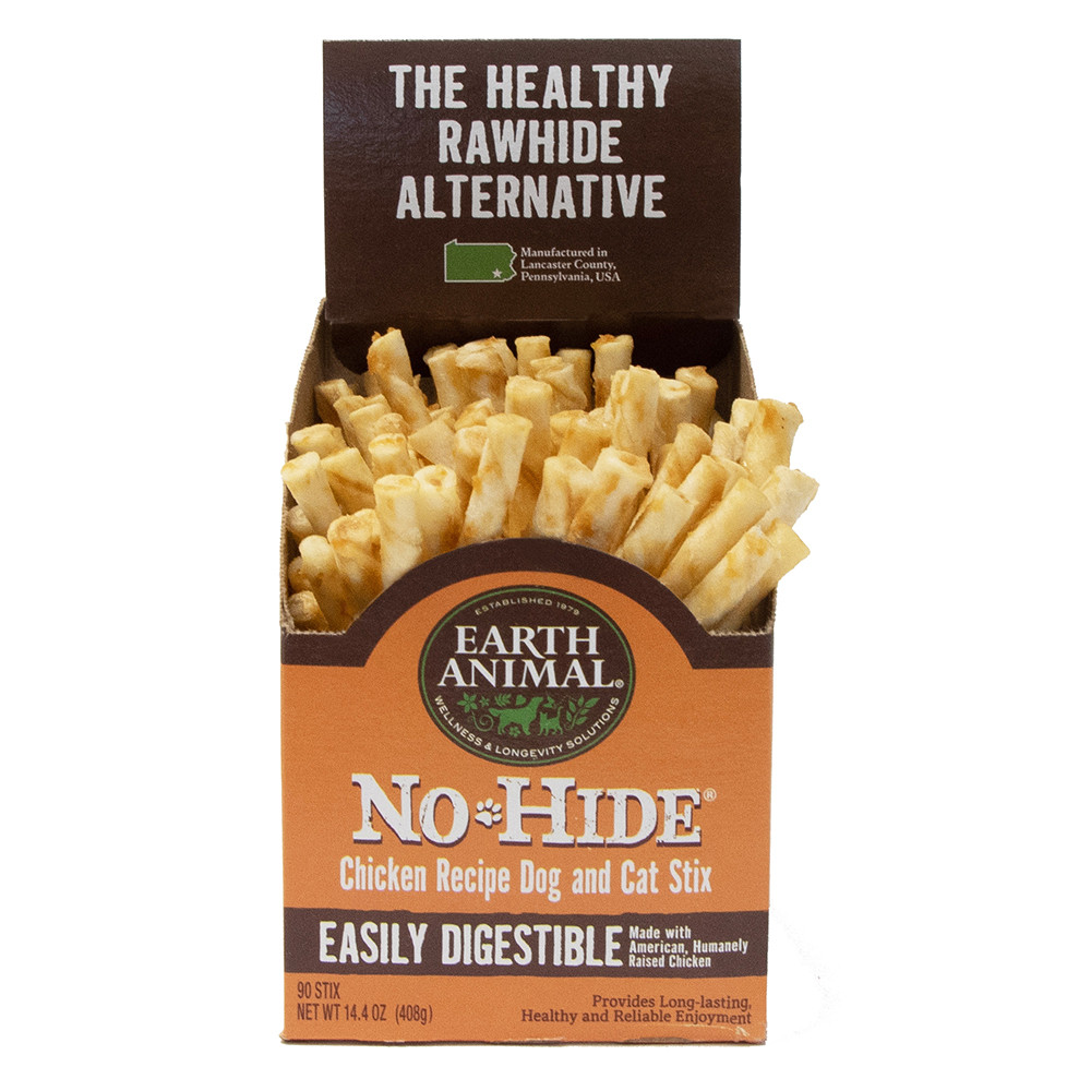 click here to shop Earth Animal No-Hide Chicken Stix Cat Chew Treat