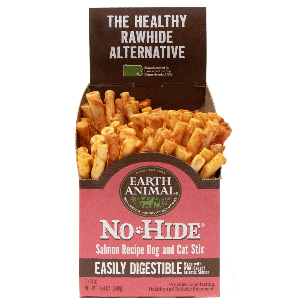 click here to shop Earth Animal No-Hide Salmon Stix Cat Chew Treat 