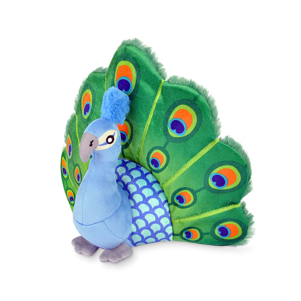 click here to shop P.L.A.Y. Fletching Flock Percy The Peacock Plush Dog Toy