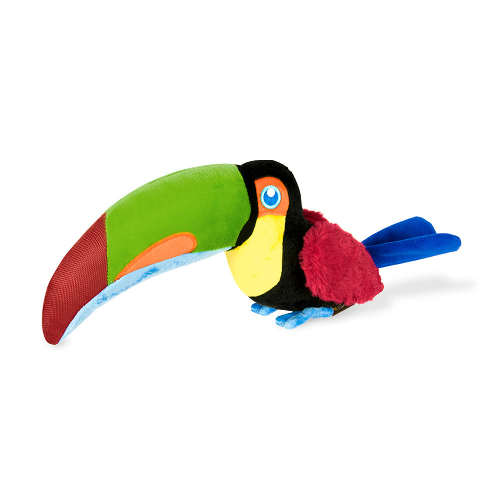 click here to shop P.L.A.Y. Fletching Flock Tito The Toucan Plush Dog Toy