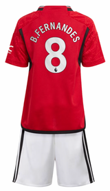 B.FERNANDES #8 Manchester United 23/24 Kid's Home Shirt and Shorts - PL Font