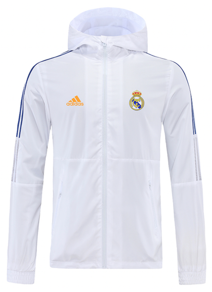 Real Madrid 21/22 Men's White Long Zip Windbreaker