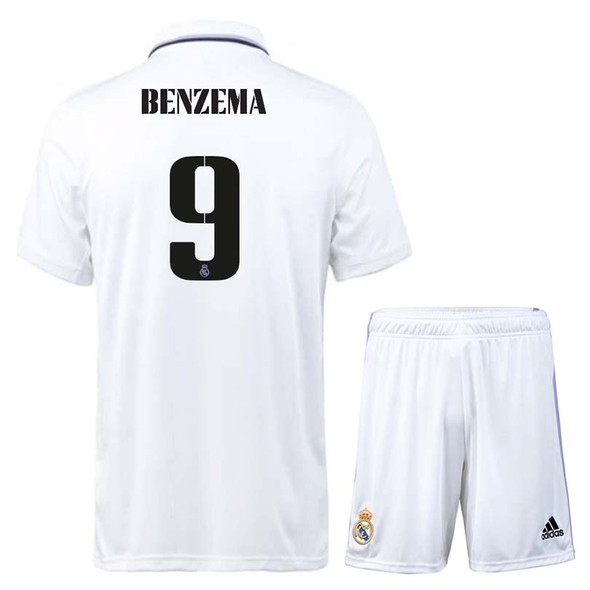BENZEMA #9 Real Madrid 22/23 Kid's Home Shirt and Shorts