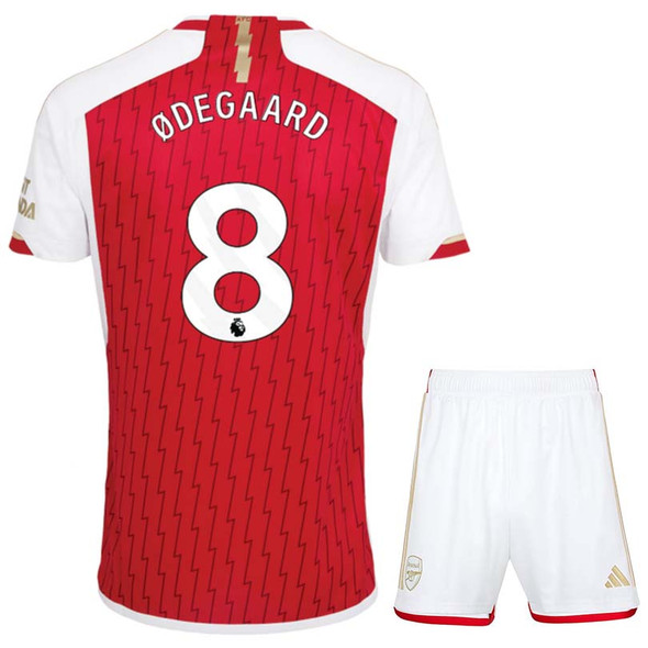 ØDEGAARD #8 Arsenal 23/24 Kid's Home Shirt and Shorts - PL Font