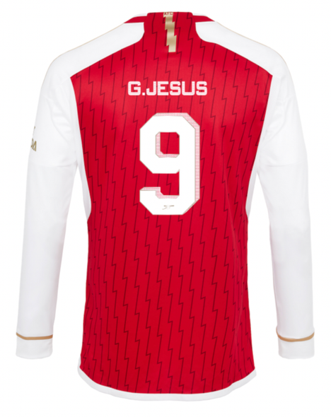 G. JESUS #9 Arsenal 23/24 Men's Home Long Sleeve Shirt - Arsenal Font