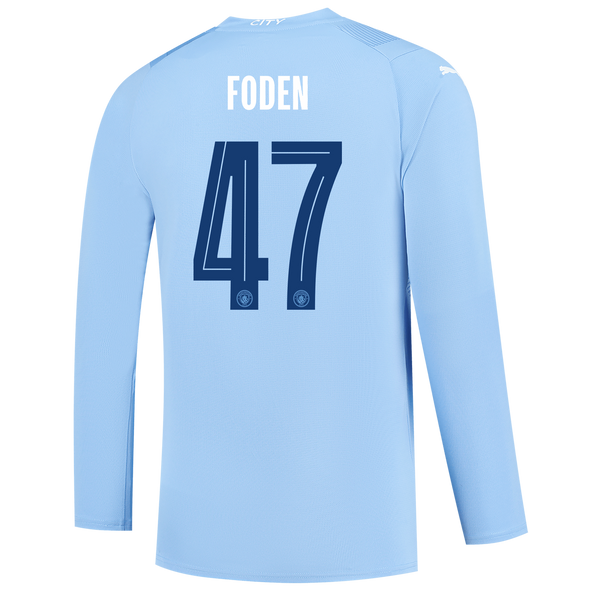 FODEN #47 Manchester City 23/24 Men's Home Long Sleeve Shirt - Man City Font