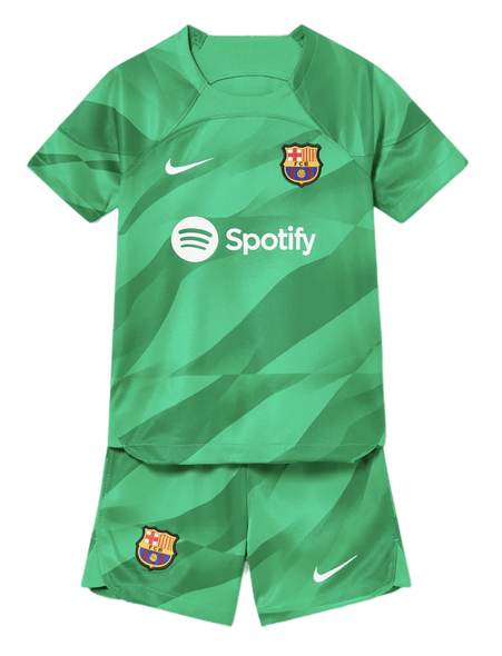 Barcelona 23/24 Kid's Green Goalkeeper Shirt and Shorts