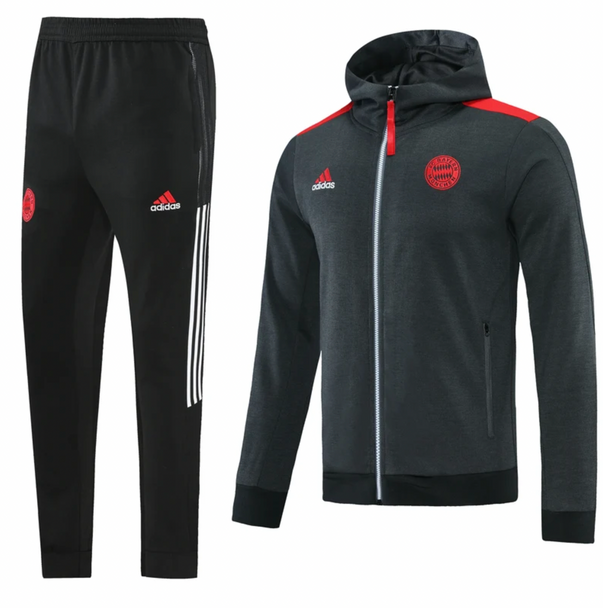 Bayern Munich 21/22 Men's Gray-Black Hoodie Tracksuit