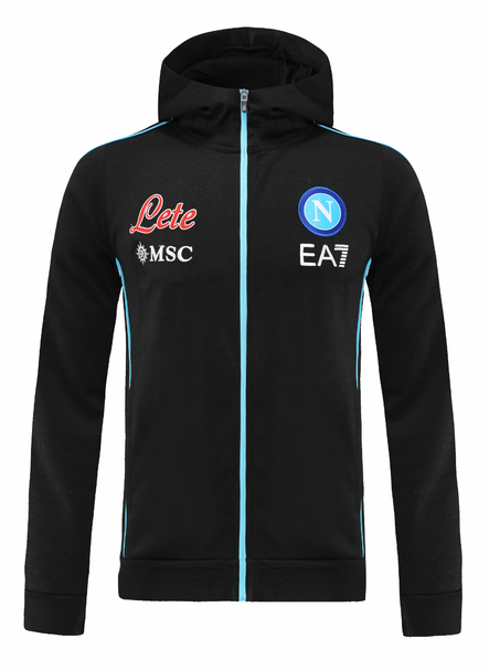 SSC Napoli 22/23 Men's Black Hoodie Long Zip Jacket