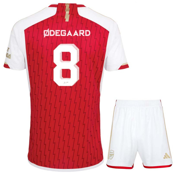 ØDEGAARD #8 Arsenal 23/24 Kid's Home Shirt and Shorts - Arsenal Font