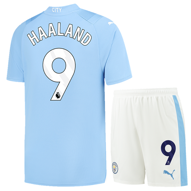 HAALAND #9 Manchester City 23/24 Kid's Home Shirt and Shorts - PL Font