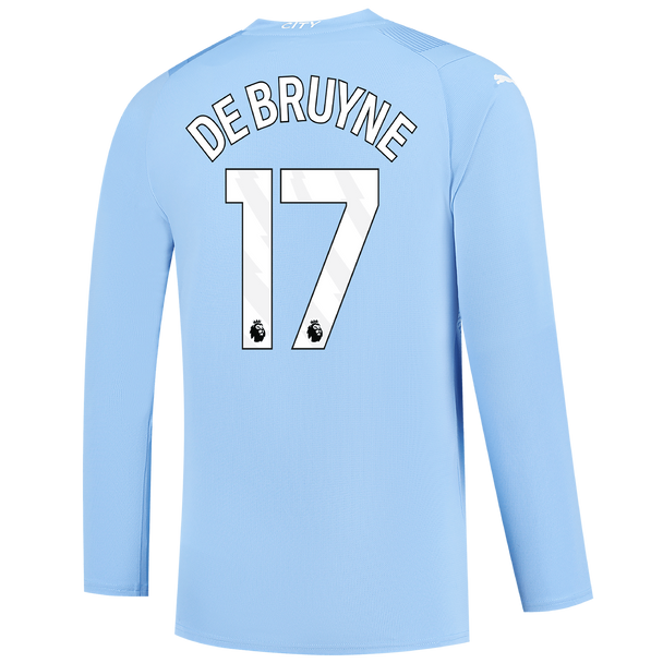 DE BRUYNE #17 Manchester City 23/24 Men's Home Long Sleeve Shirt - PL Font