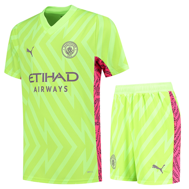 Manchester City 23/24 Kid's Neon Yellow Goalkeeper Shirt and Shorts