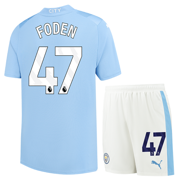 FODEN #47 Manchester City 23/24 Kid's Home Shirt and Shorts - PL Font