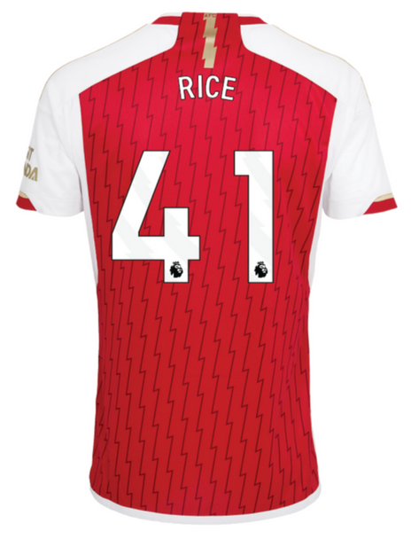 RICE #41 Arsenal 23/24 Stadium Men's Home Shirt - PL Font