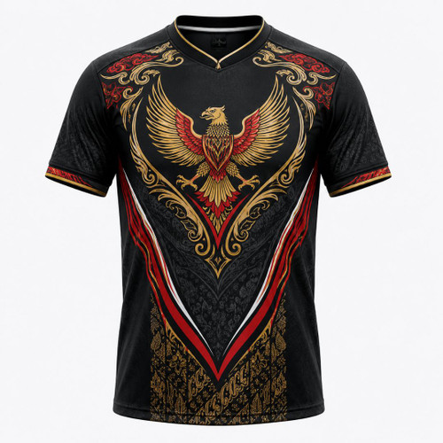 Garuda Sports Batik Java Black Red Gold
Jersey sport premium dengan perpaduan warna hitam, merah, dan emas yang tampil tegas dan elegan. Didesain dengan ornamen batik Java yang mewah serta ikon Garuda di bagian tengah, varian ini cocok untuk kamu yang suka tampilan sporty, berani, dan eksklusif. Cocok dipakai untuk olahraga, komunitas, maupun gaya casual harian.