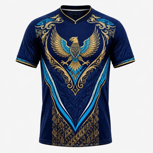 Garuda Sports Batik Java Navy Blue Gold
Perpaduan warna navy blue dan emas menghasilkan tampilan yang modern, bersih, dan elegan. Dilengkapi motif batik Java yang artistik serta logo Garuda besar di bagian tengah, jersey ini cocok untuk aktivitas olahraga maupun fashion casual. Pilihan tepat bagi yang menyukai desain sporty dengan kesan premium.