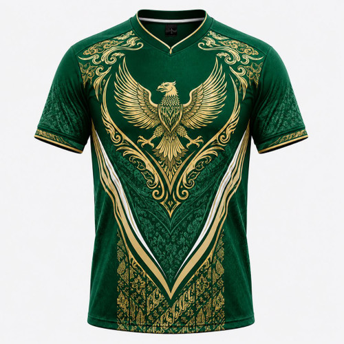 Garuda Sports Batik Java Emerald Green Gold
Varian hijau emerald dengan sentuhan emas menghadirkan kesan segar, mewah, dan berkelas. Motif batik Java yang detail berpadu harmonis dengan ikon Garuda di bagian dada, menciptakan tampilan unik yang standout. Ideal untuk pengguna yang ingin tampil sporty namun tetap elegan dan berkarakter.