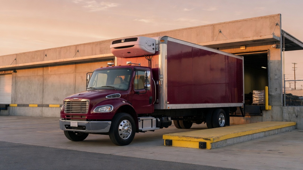 Refrigerated delivery truck used for California fine-wine logistics