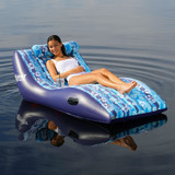 Aqua Leisure Ultra Cushioned Comfort Lounge Hawaiian Wave Print w\/Adjustable Pillow