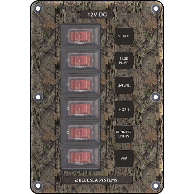 Blue Sea 4325 Circuit Breaker Switch Panel 6 Position - Camo Blue Sea Systems 57.99 Explore Gear