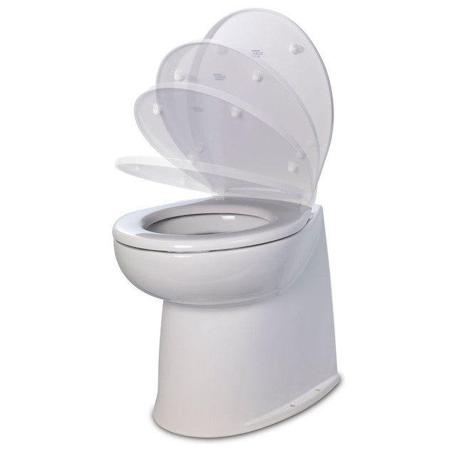 Jabsco Deluxe Flush 14" Straight Back 12V Raw Water Electric Marine Toilet w/Remote Rinse Pump Soft Close Lid Jabsco 1105.99 Explore Gear