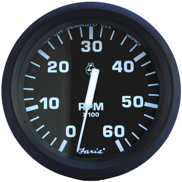 Faria Euro Black 4" Tachometer - 6,000 RPM (Gas - Inboard & I/O) Faria Beede Instruments 87.99 Explore Gear