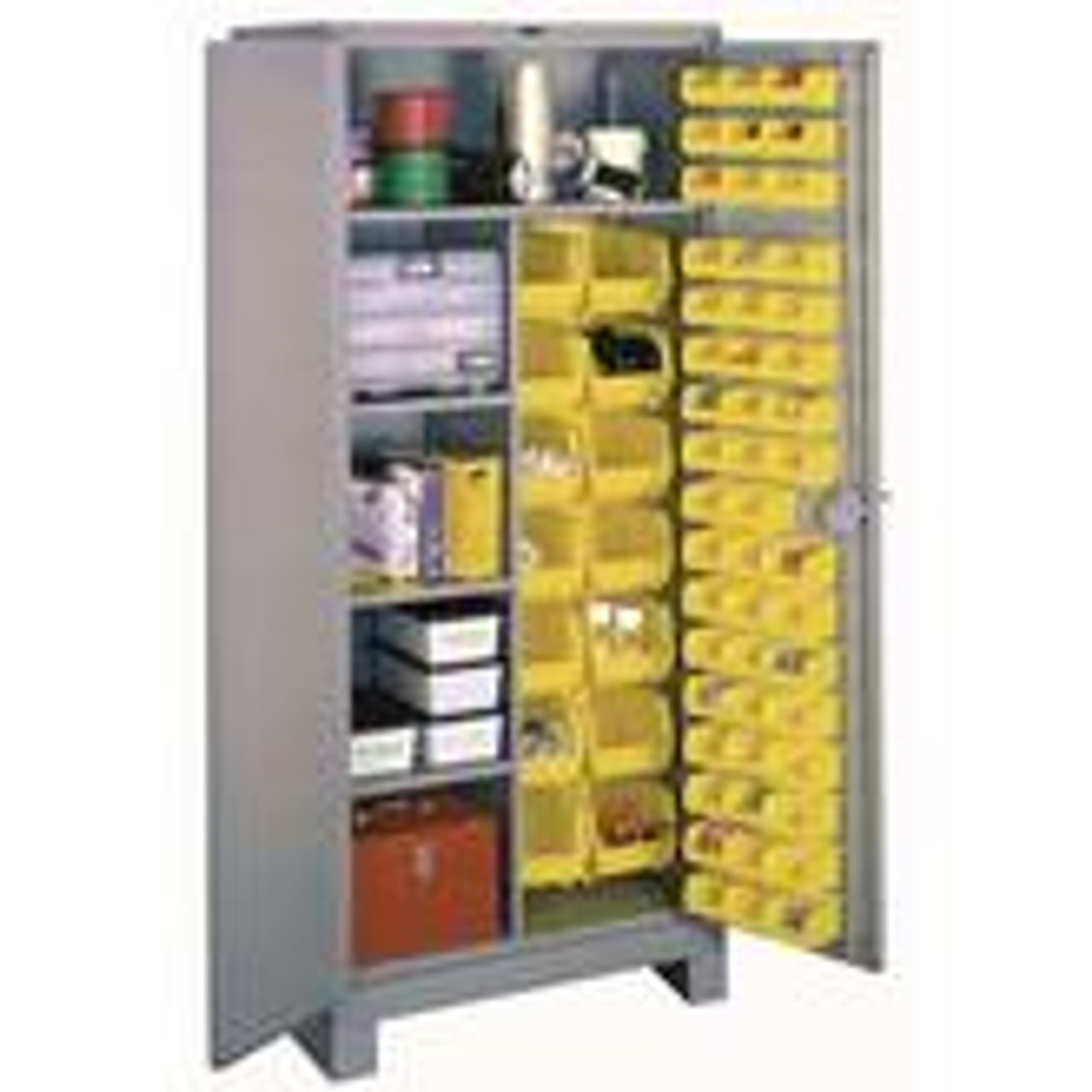 Lyon 48W x 21D x 82H All-Welded Steel Industrial Bin Storage Cabinet - 181 Plastic Yellow Bins - Made in The USA