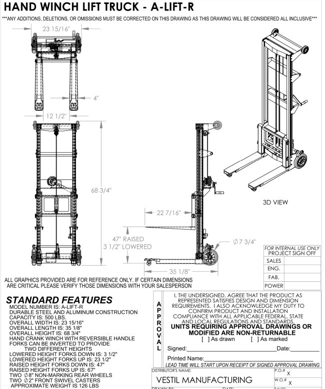 Vestil A-LIFT-R Hand Winch Lift Trucks