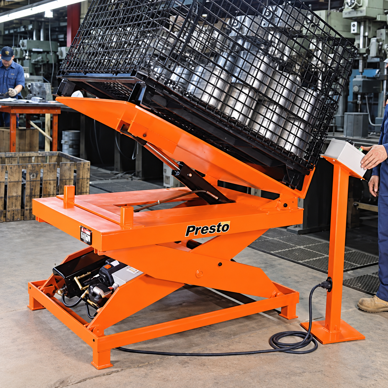 Presto scissor lift and tilt table for ergonomic material handling