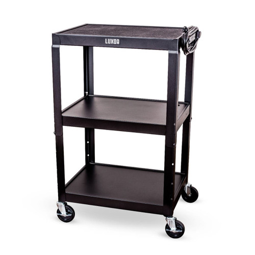 Luxor UCMT1-BK  UCMT1 Steel Adjustable Height AV Cart - 3 Shelves - 4 Luxor UCMT1-BK  UCMT1 Steel Adjustable Height AV Cart - 3 Shelves - 4
