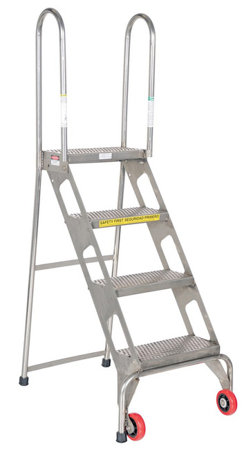 Vestil FLAD-4-SS 4 Step Stainless Steel Folding Ladder with Wheels